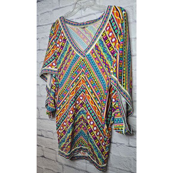 Trina Turk Peruvian Stripe Kimono Swimsuit Beach Cover-Up Dress tropical Medium. - Picture 4 of 7